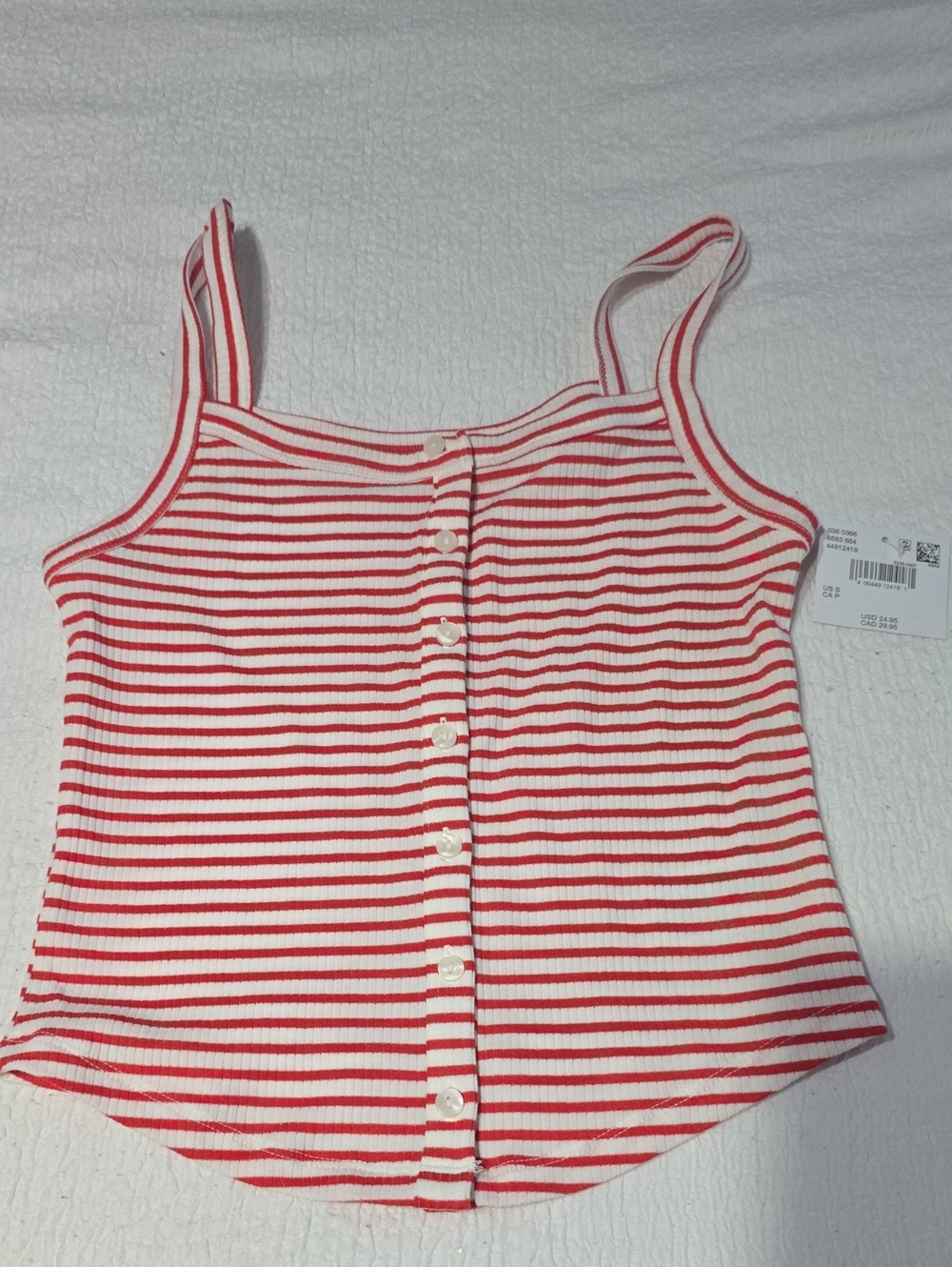 American Eagle Red and White Striped Ribbed Tank